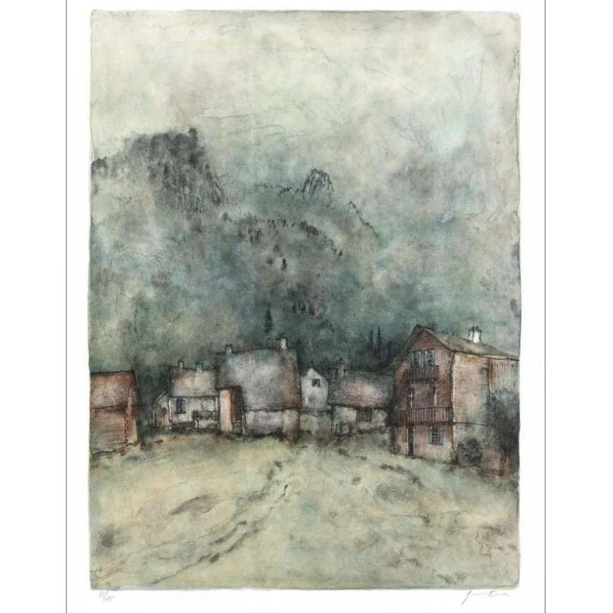 GANTNER Bernard - Lithographie originale "Chalet d'Alpage" 65x48cm