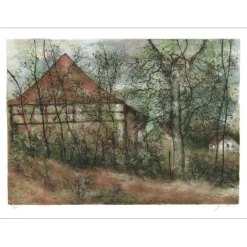 GANTNER Bernard - Lithographie originale "Maisons Alsaciennes II" 48x65cm
