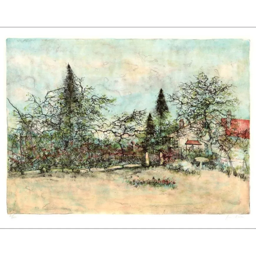 GANTNER Bernard - Lithographie originale "Le jardin" 48x65cm