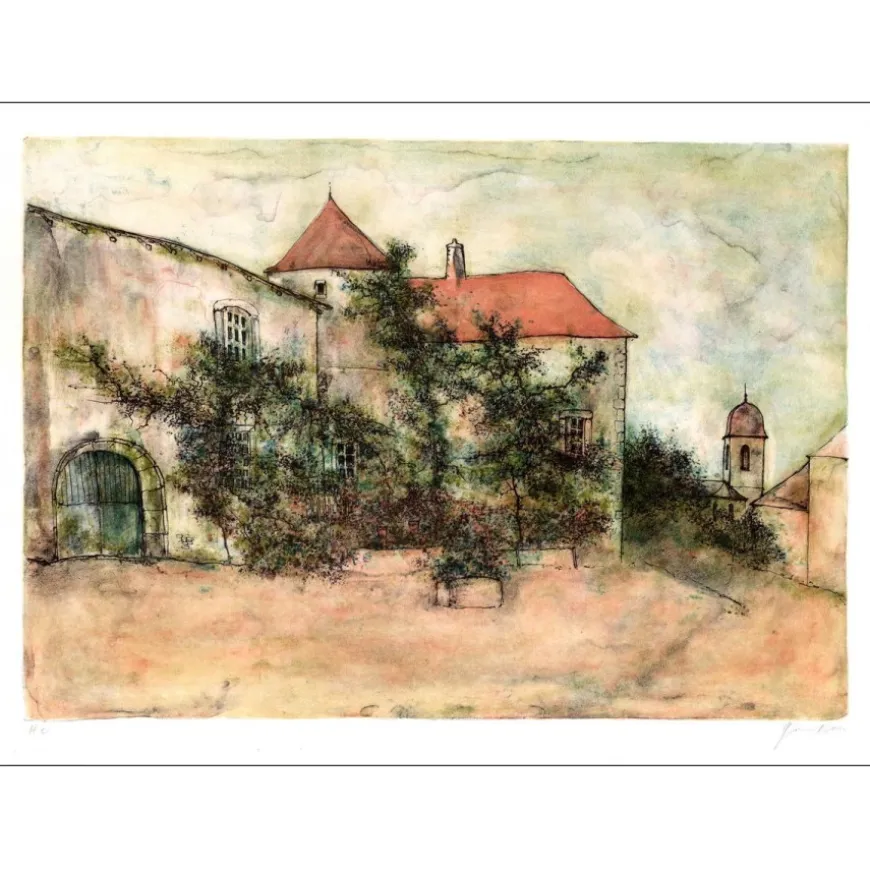 GANTNER Bernard - Lithographie originale "Le corps de ferme" 48x65cm