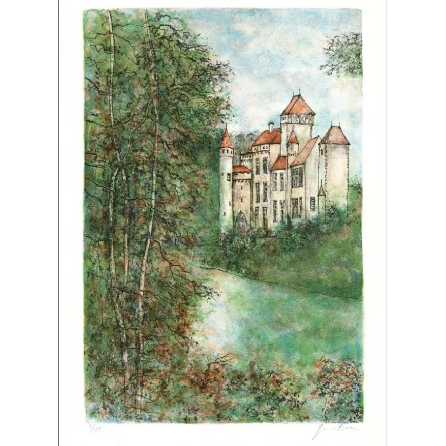 GANTNER Bernard - Lithographie originale "Château de Cléron" 53x38cm