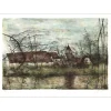 GANTNER Bernard - Lithographie originale "Village au bord de la rivière" 53x76cm