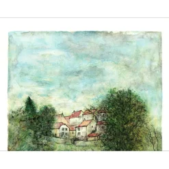 GANTNER Bernard - Lithographie originale "Ruisseau du village" 66x48cm