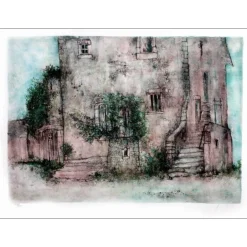 GANTNER Bernard - Lithographie originale "Le Hameau" 48x65cm