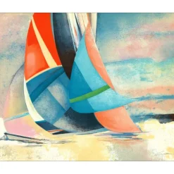GAVEAU Claude - Lithographie originale "Bateaux en mer" 53x65cm