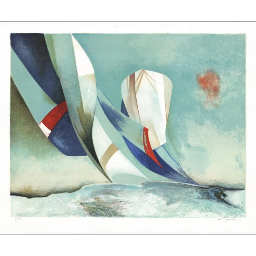 GAVEAU Claude - Lithographie originale "La grande régate" 62x79cm