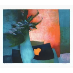 GAVEAU Claude - Lithographie originale "Nature morte au bouquet et citrons" 62x78cm