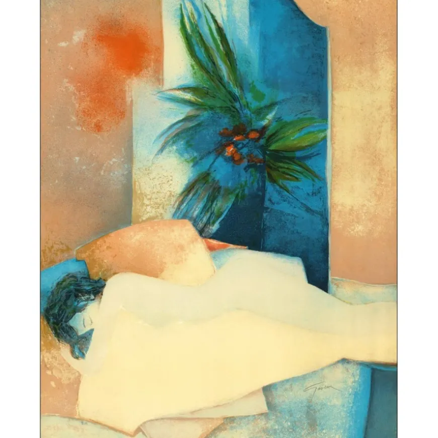 GAVEAU Claude - Lithographie originale "Femme allongée" 91x62cm