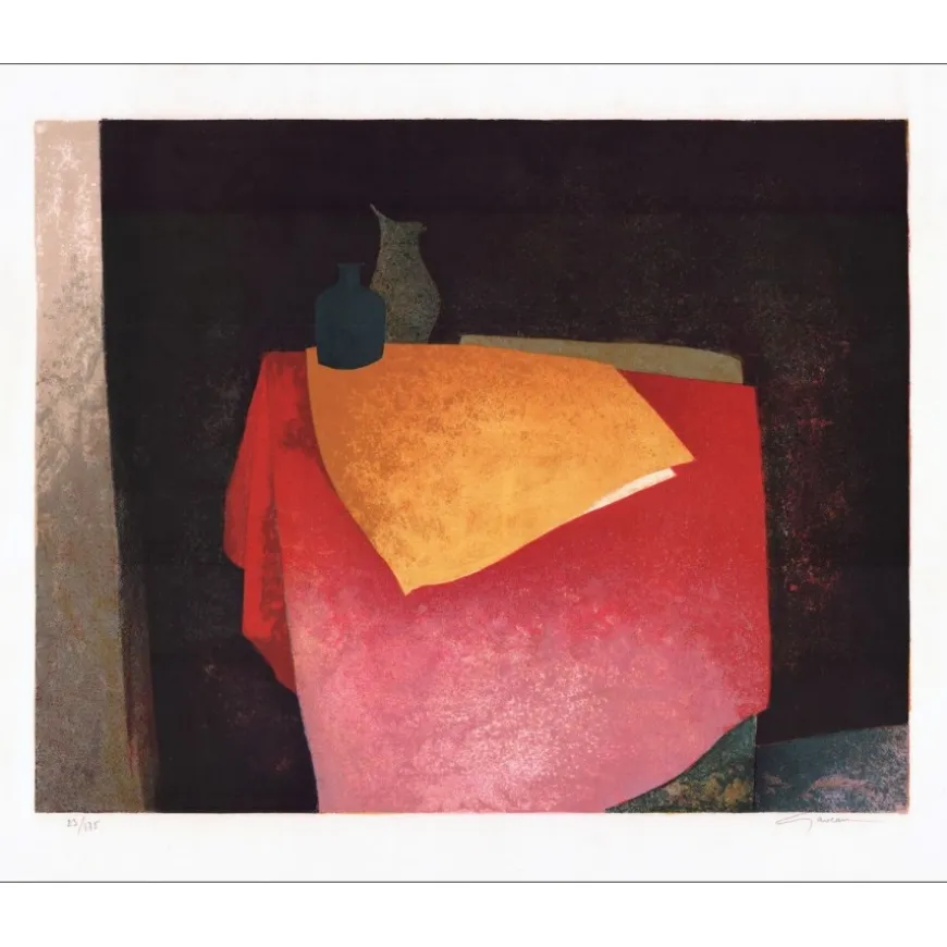 GAVEAU Claude - Lithographie originale "Nature morte au vase" 50x65cm