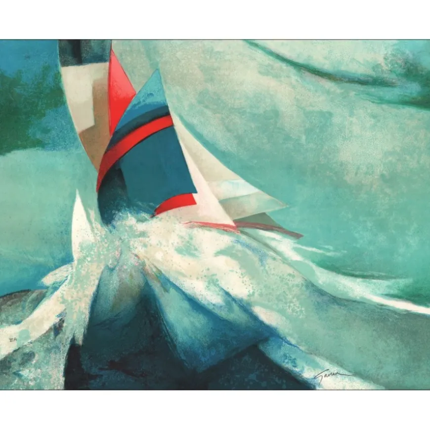 GAVEAU Claude - Lithographie originale "Régate" 56x72cm
