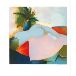 GAVEAU Claude - Lithographie originale "Nue au drap rouge" 76x63cm