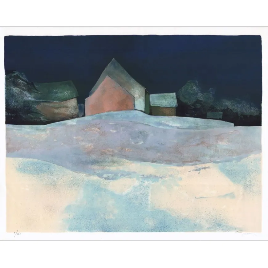 GAVEAU Claude - Lithographie originale "Neige de nuit" 55x76cm