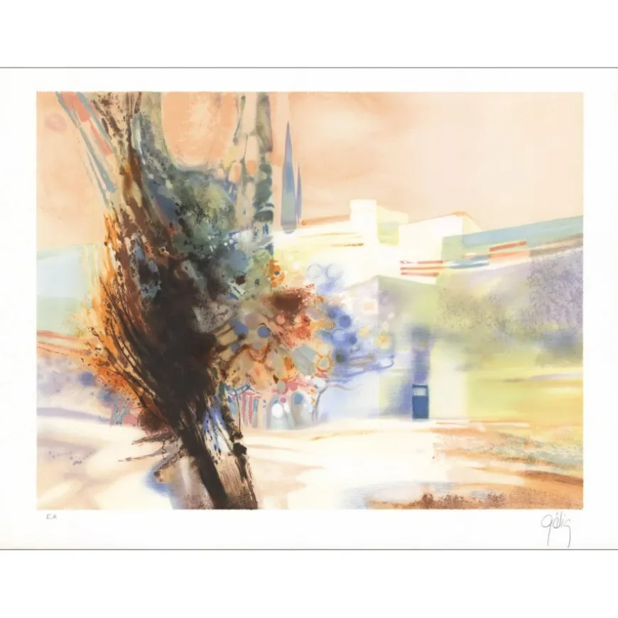 GELIS Daniel - Lithographie originale "Paysage de Provence" 55x75cm