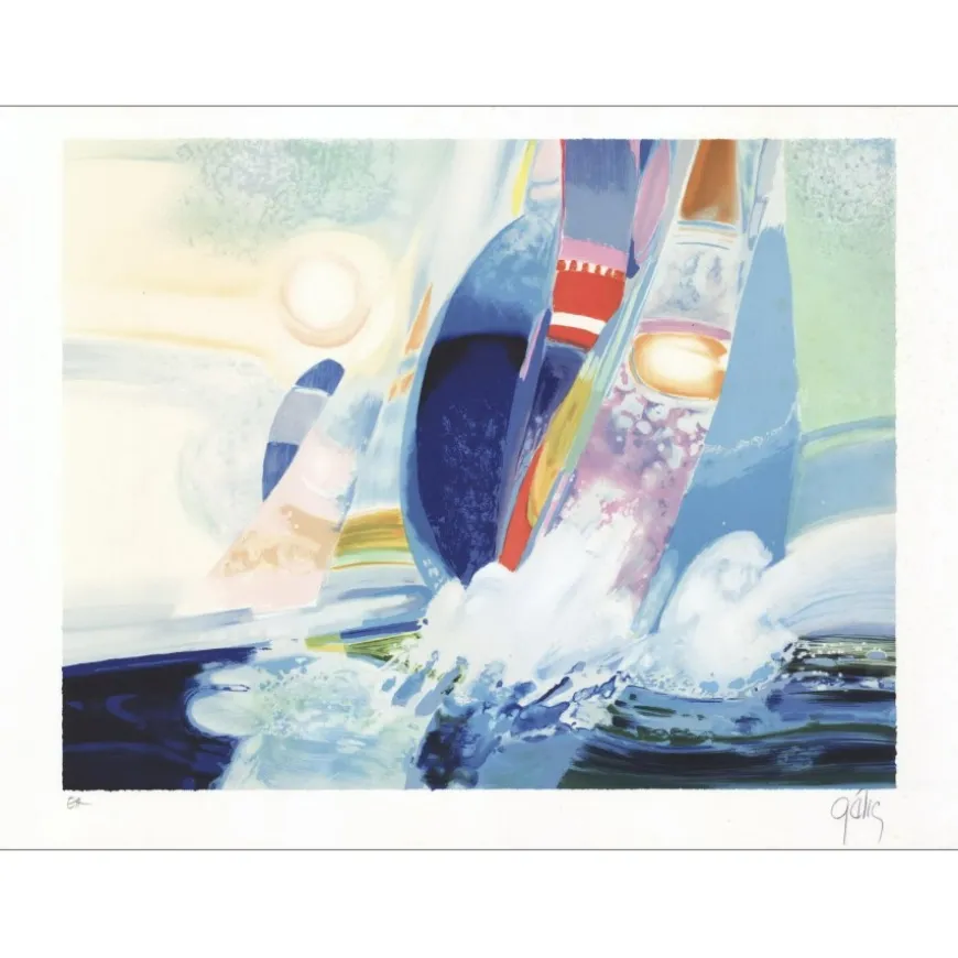 GELIS Daniel - Lithographie originale "Bateau en mer" 45x61cm