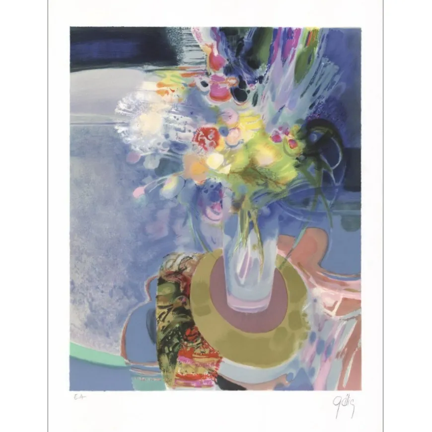 GELIS Daniel - Lithographie originale "Le bouquet de fleurs" 76x56cm