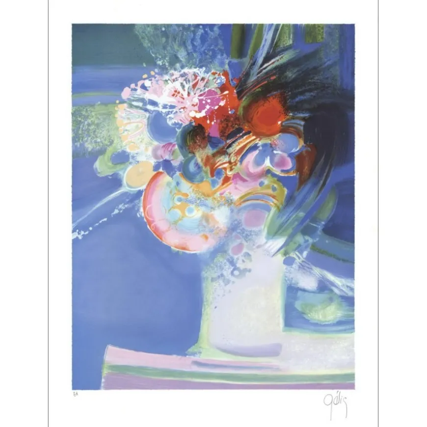 GELIS Daniel - Lithographie originale "Le bouquet de fleurs" 61x45cm