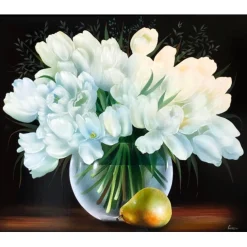 GENEAU Alain - Huile sur toile "Vase de tulipes" 46x55cm (10F)
