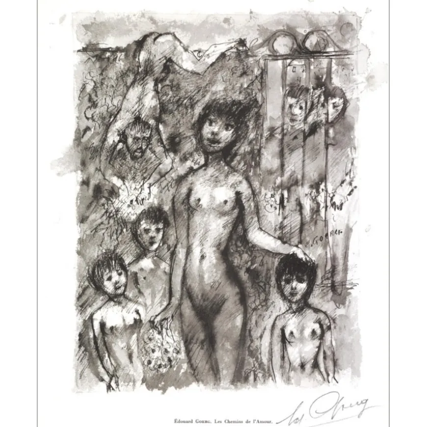 GOERG Edouard - Lithographie signée au crayon "Les chemins de l'Amour" 27x21cm - 1961