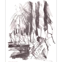 GRAU-SALA Emilio  - Lithographie "La messe" 27x21cm - 1963 - Signée à l'encre