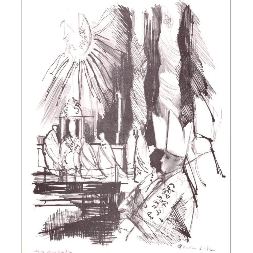 GRAU-SALA Emilio - Lithographie "La messe" 27x21cm - 1963 - Signée à l'encre