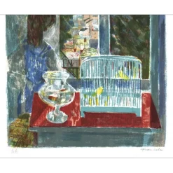 GRAU-SALA Emilio  - Lithographie originale "La cage aux oiseaux" 66x50cm