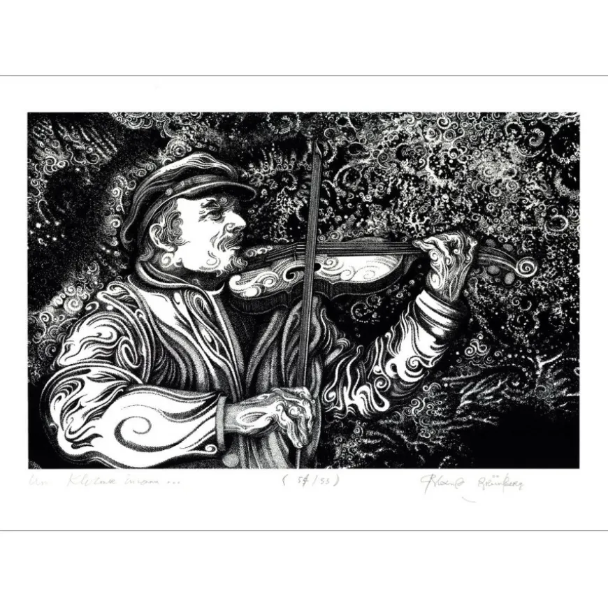 GRÜNBERG Roland - Lithographie originale "Un Klezmer inconnu" 29x41cm
