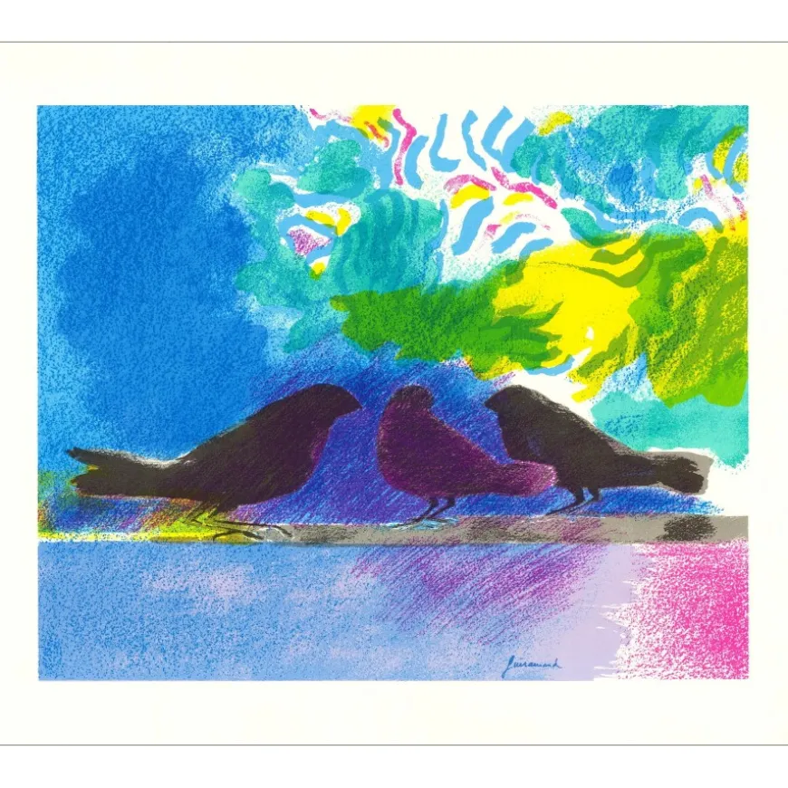 GUIRAMAND Paul - Lithographie originale "Les Oiseaux" 47x56cm - 1990