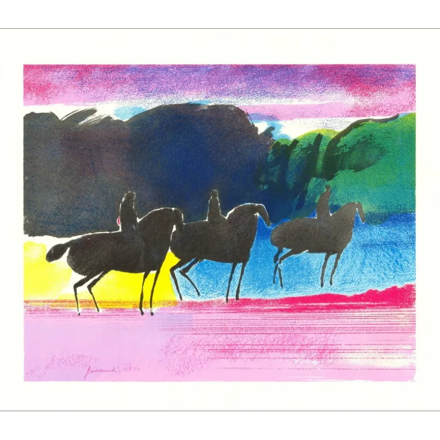 GUIRAMAND Paul - Lithographie originale "Les cavaliers" 46x56cm - 1990