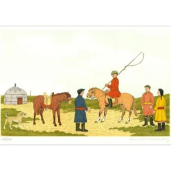 HADDELSEY Vincent - Lithographie originale "La Mongolie" 37x54 cm - 1985 - Signée et Numérotée
