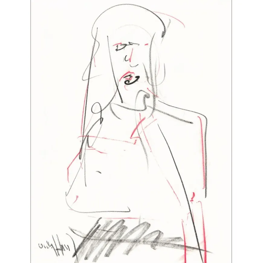 HASCH Victor - Dessin original au fusain "Portait 02" 76x56cm - 1998