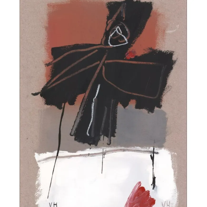 HASCH Victor - Peinture originale à l'acrylique sur papier "Composition" 65x50cm