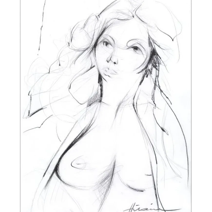 HILAIRE Camille - Dessin au crayon et fusain "Portrait de femme" 31x24cm