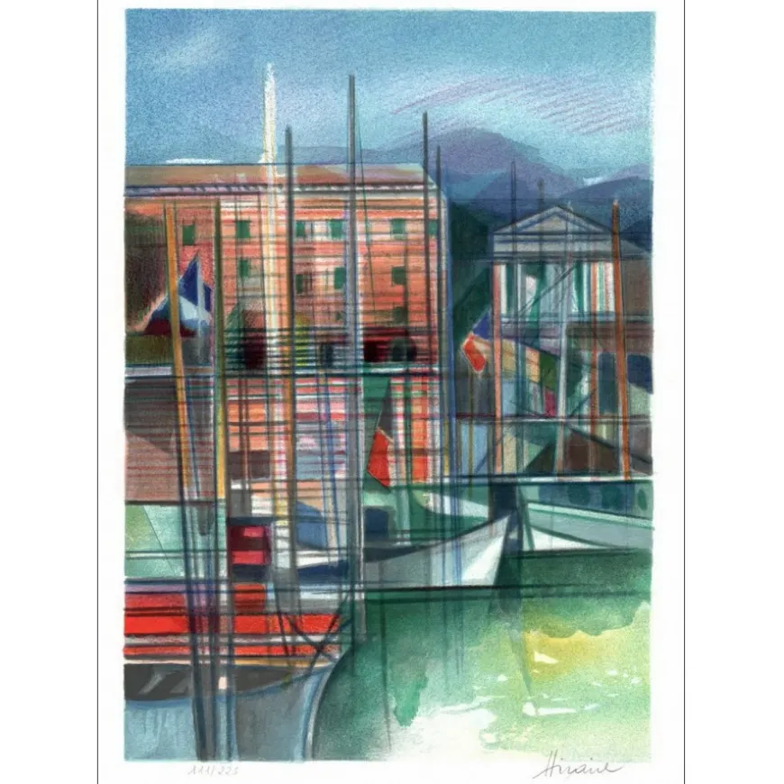 HILAIRE Camille - Lithographie originale "Côte d'Azur, Le Port de Nice" 50x37cm