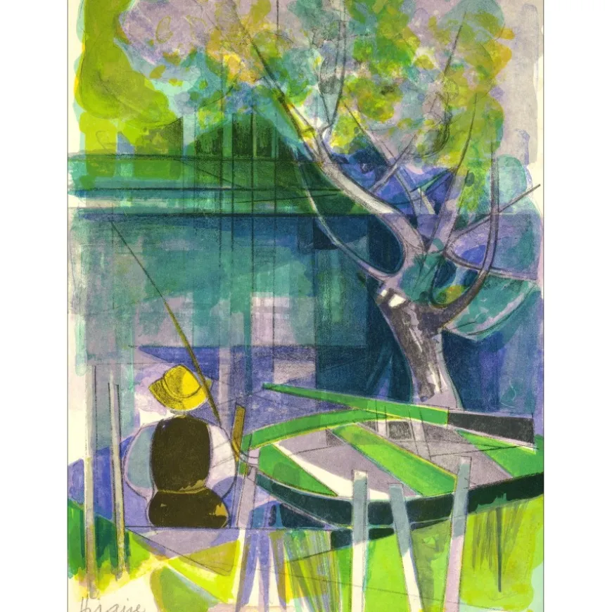 HILAIRE Camille - Lithographie originale "Pêcheur sur le Giessen" 40x29cm - 1975