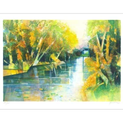HILAIRE Camille - Lithographie originale "Paysage au bord de l'Epte" 56x76cm