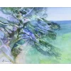 HILAIRE Camille - Peinture originale à l'aquarelle et gouache "Bord de mer" 30x40cm