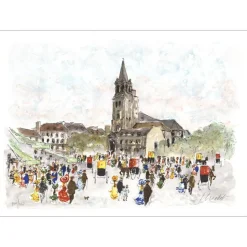 HUCHET Urbain - Lithographie originale "Paris, Saint Germain des prés" 54x76cm