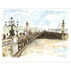 HUCHET Urbain - Lithographie originale "Paris, Le Pont Alexandre III" 54x76cm