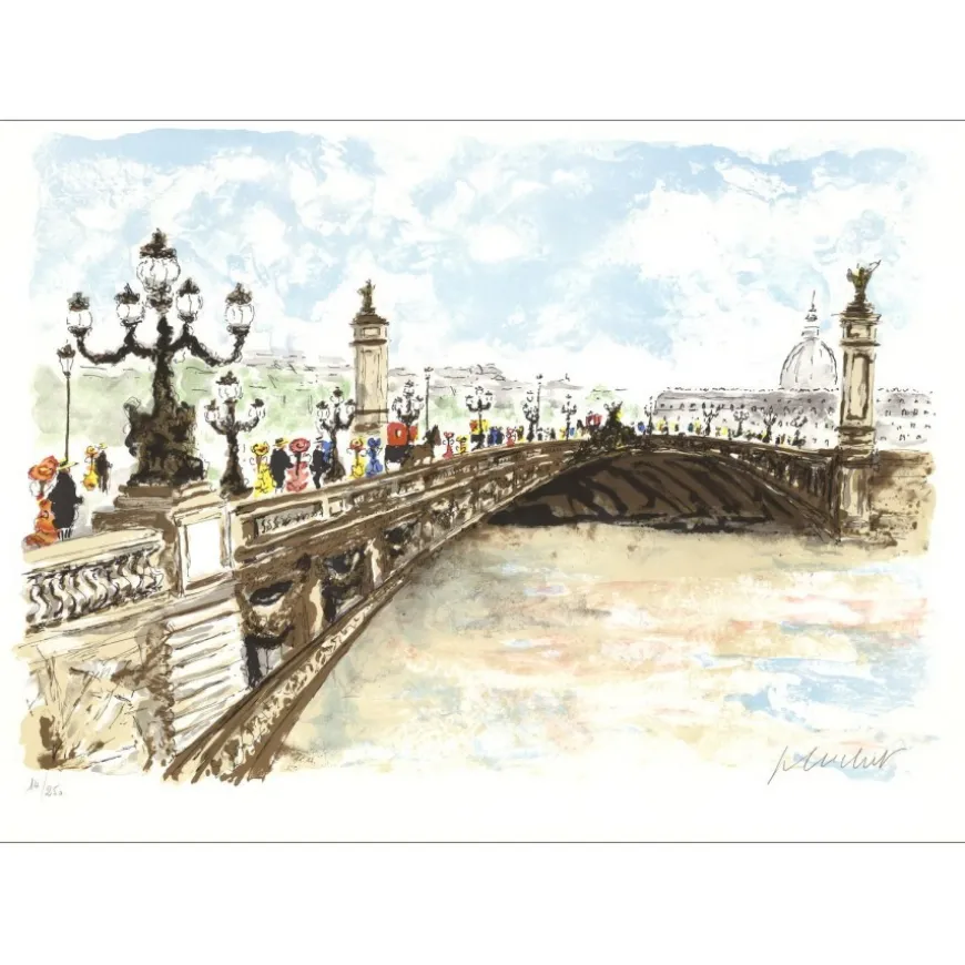 HUCHET Urbain - Lithographie originale "Paris, Le Pont Alexandre III" 54x76cm