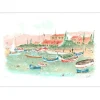 HUCHET Urbain - Lithographie originale "Bateaux dans le port de pêche" 38x55cm