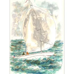 HUCHET Urbain - Lithographie originale "Bateau en Mer" 55x38cm