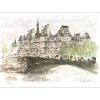 HUCHET Urbain - Lithographie originale "Paris, le pont d'Arcole et l'hôtel de ville de Paris" 54x76cm