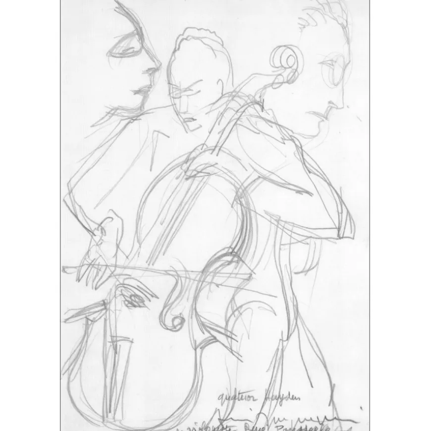 JACQUEMIN André - Dessin original "Le Violoncelliste René Pousseele" 22x16cm