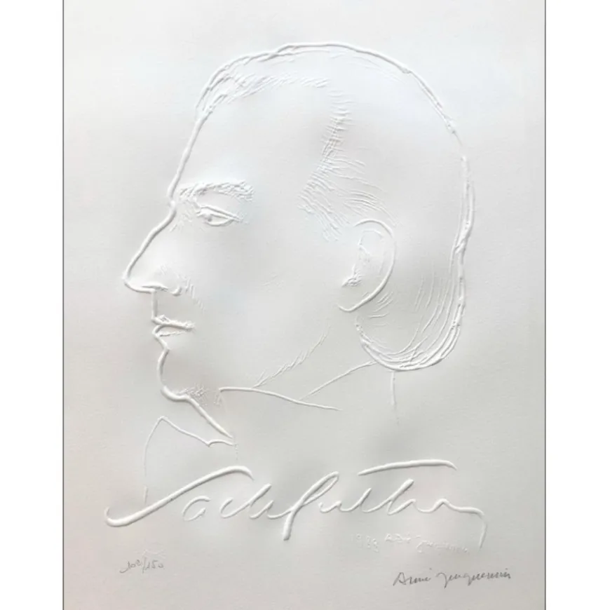 JACQUEMIN André - Empreinte originale "Portrait de Sacha Guitry " 40x30cm - 1988