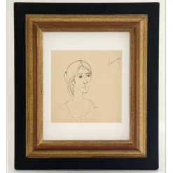JANSEM Jean - Dessin original à l'encre "Portait de femme"  avec cadre DELF 38x28,5cm