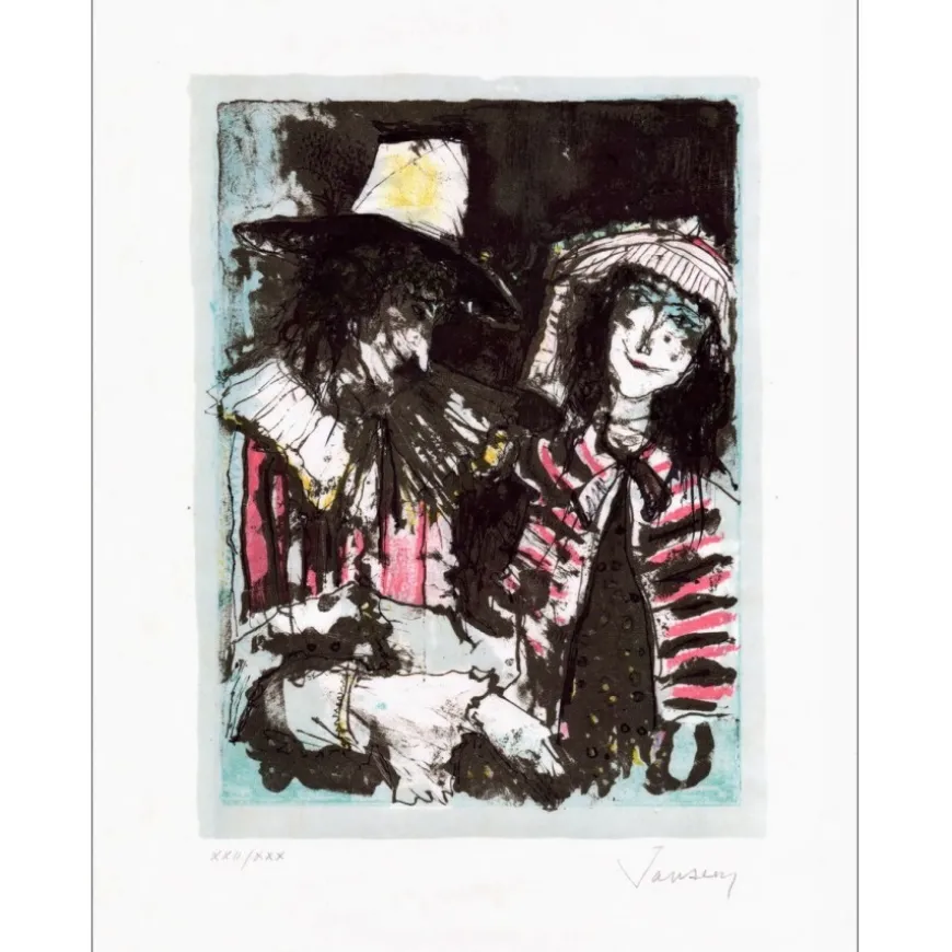 JANSEM Jean - Lithographie originale "Le clown et la prétendante" 37x27cm