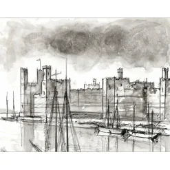 JOFFRIN Guily - Dessin "Le château de Carnarvon" 32x24cm