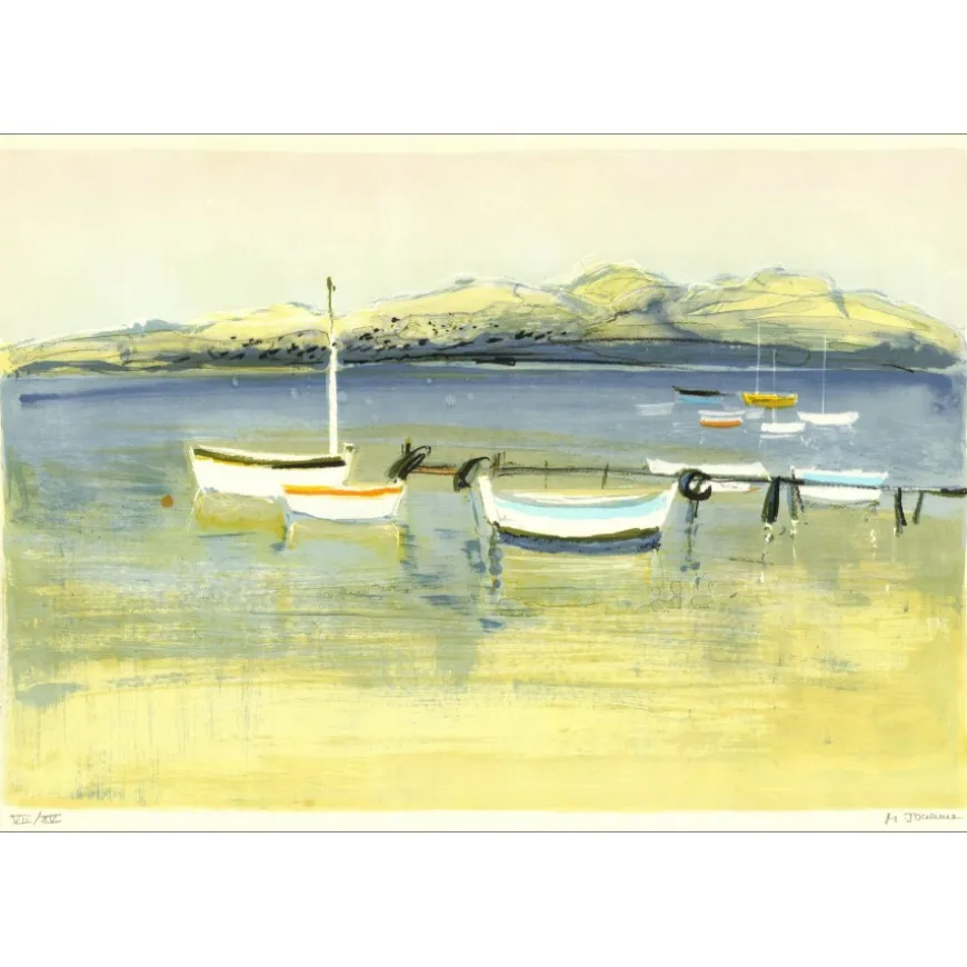 JOUENNE Michel - Lithographie originale "Les bateaux" 38x56cm