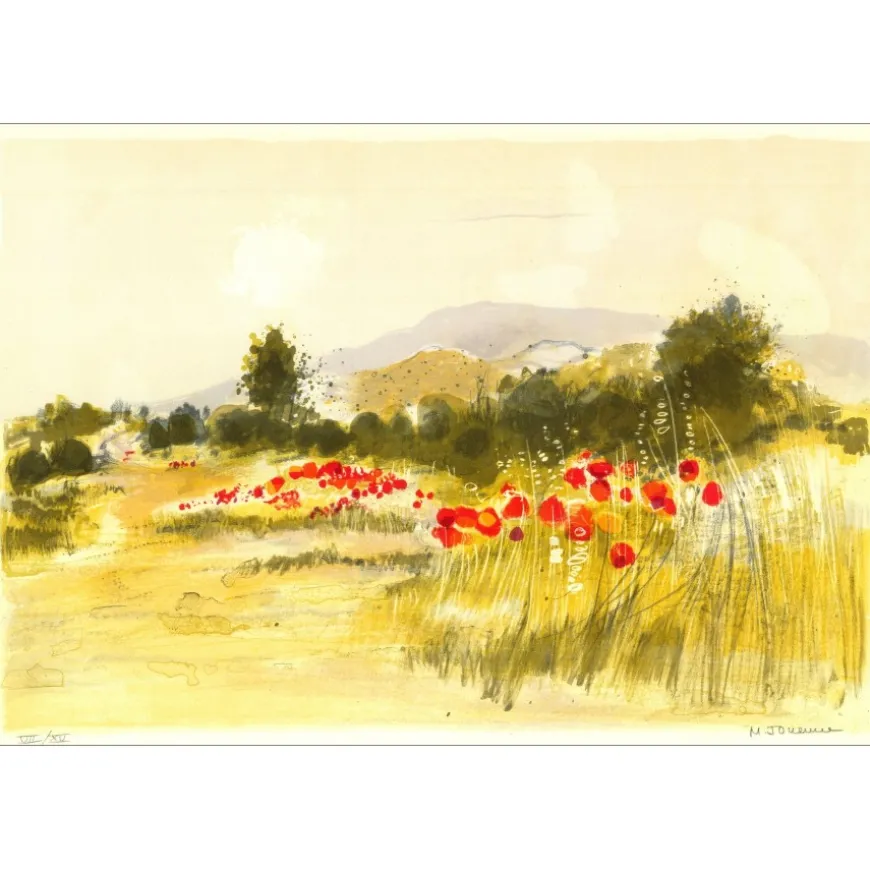 JOUENNE Michel - Lithographie originale "Les coquelicots" 38x56cm