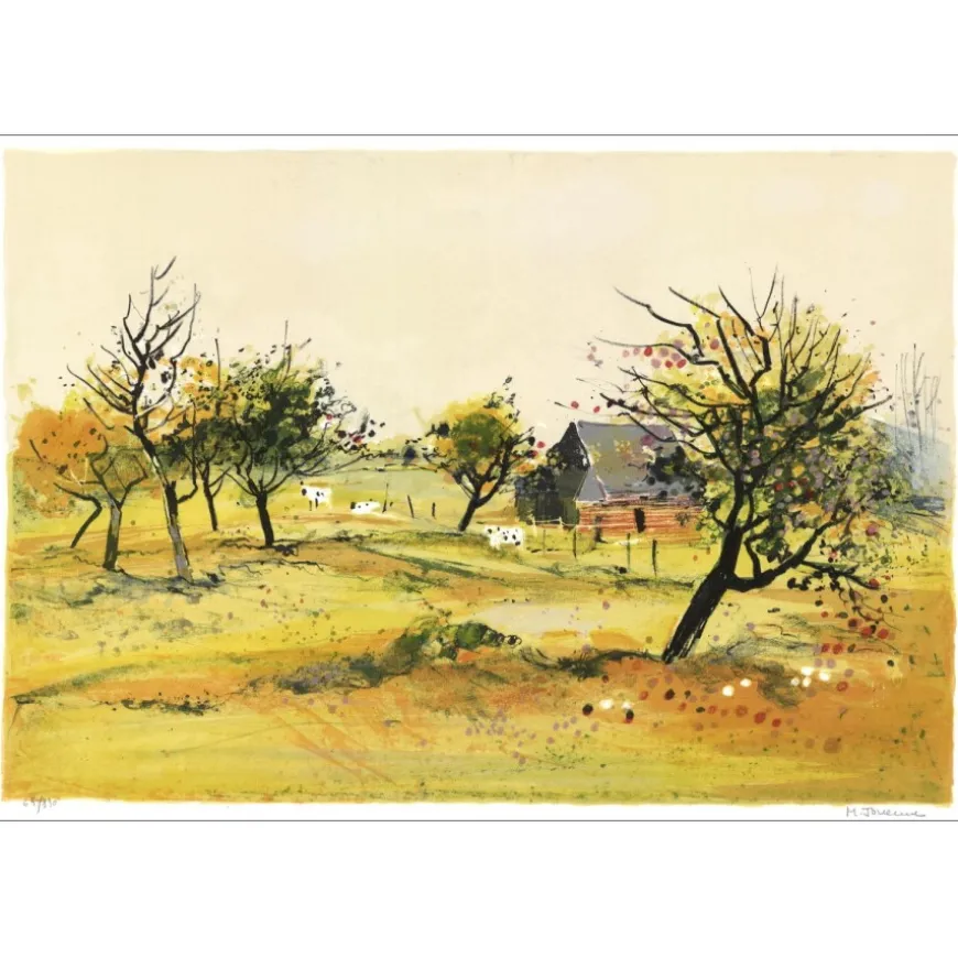 JOUENNE Michel - Lithographie originale "Le verger Normand" 38x56cm